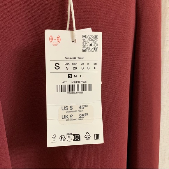 ZARA Bodycon Sculpt Fabric Burgundy Strappy Dress Long Small - Picture 5 of 5